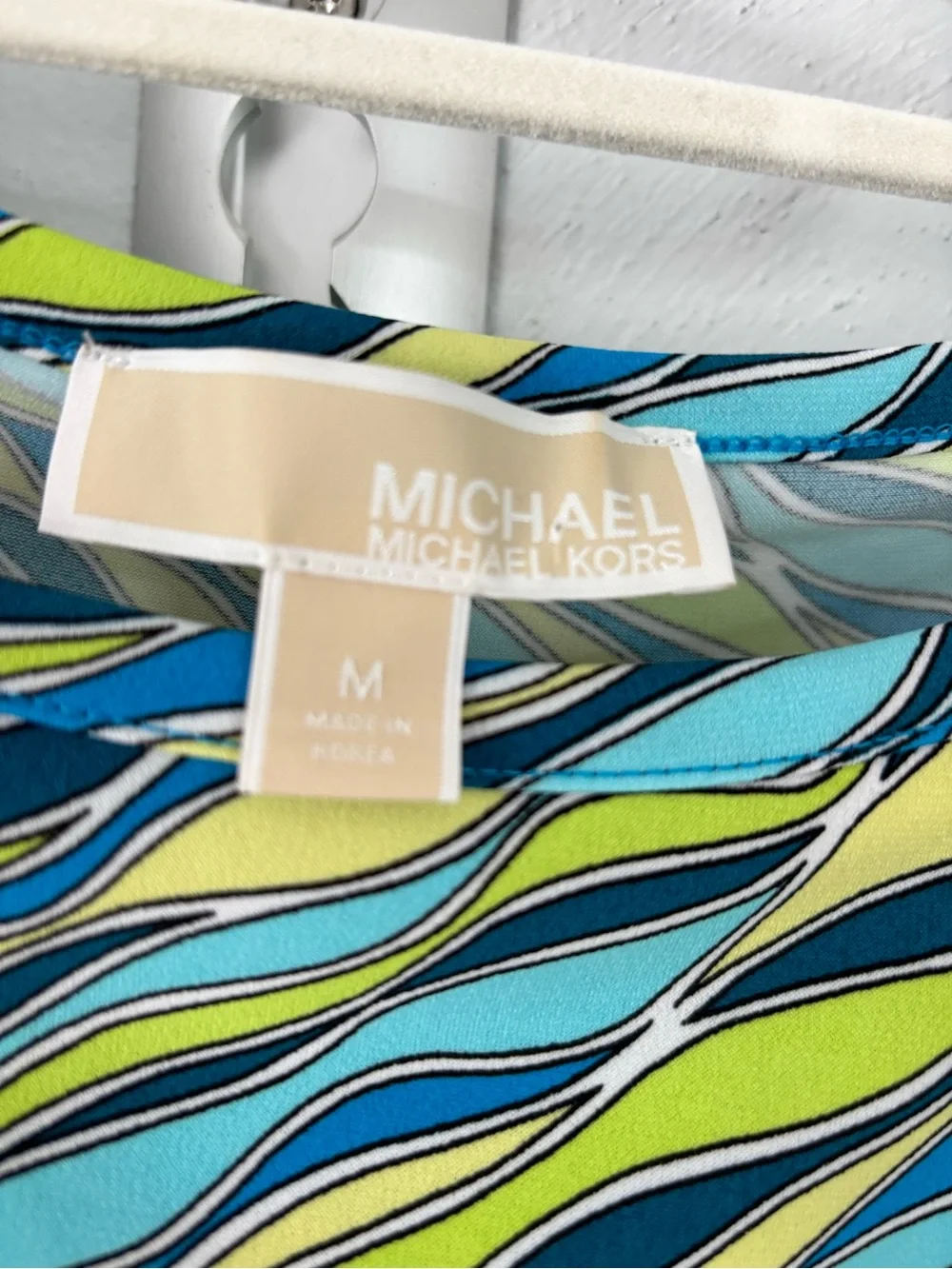 Michael Kors Blue & Lime Wave-Print Long Sleeve Tunic